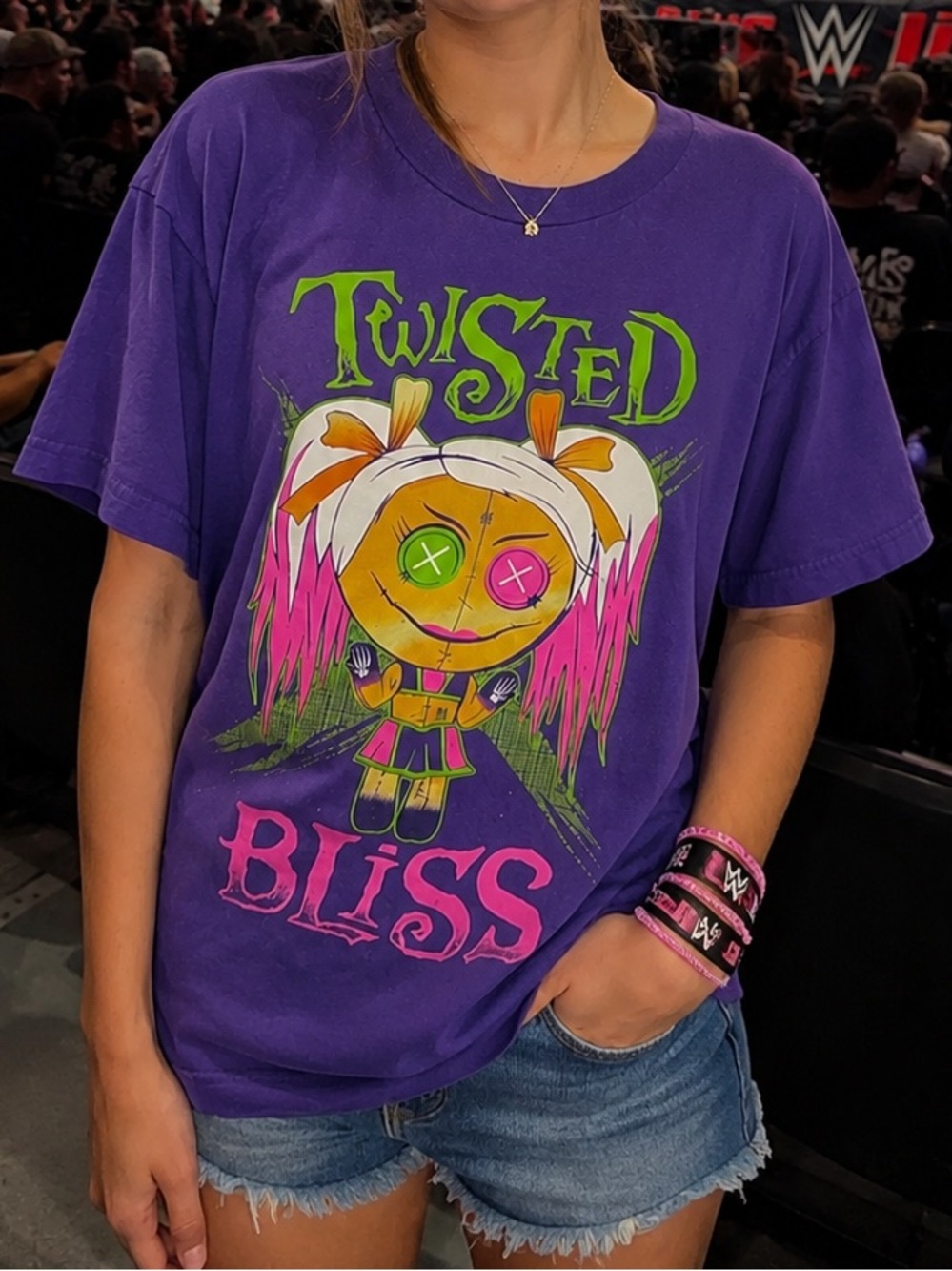WWE Alexa Bliss Twisted Bliss Youth XL 14-16 Purple Graphic Tee Wrestlemania